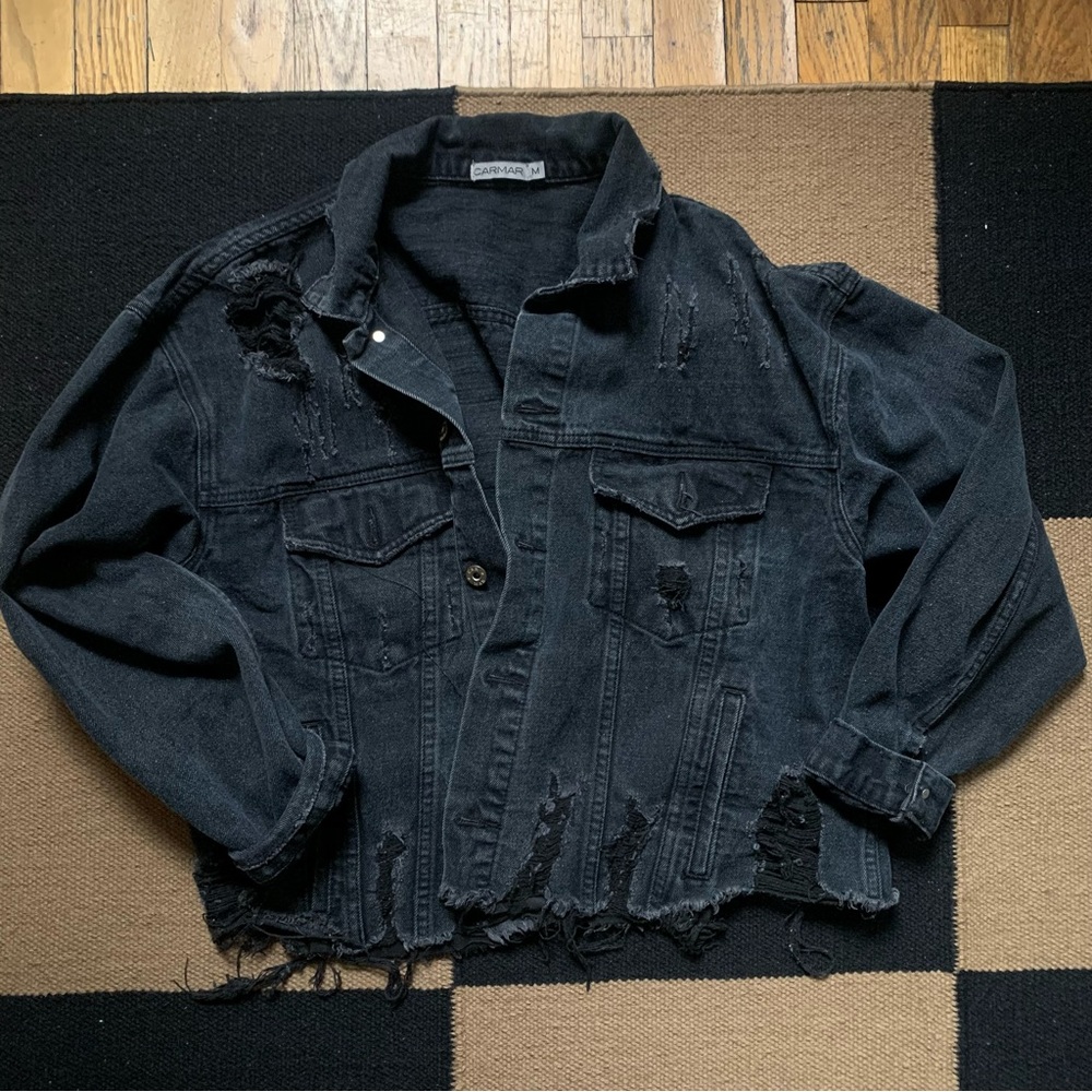 Oversized cropped jean jacket